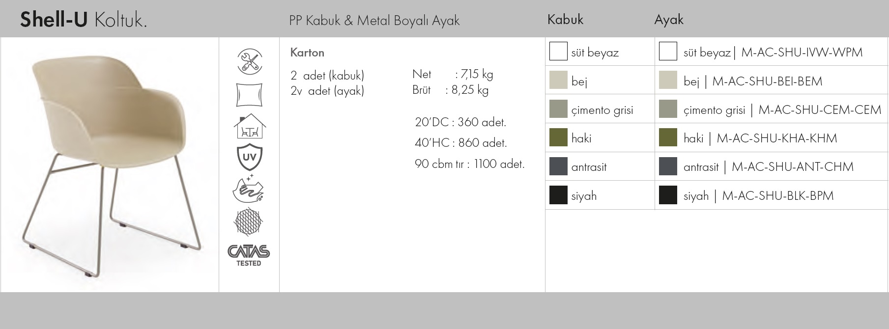 Shell-U Koltuk (boyalı ayak)